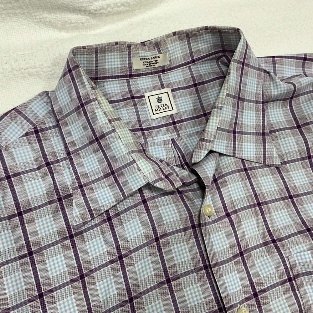 Peter Millar Mens XL Plaid Button Down Long Sleeve Shirt Blue Purple Casual - Picture 3 of 8